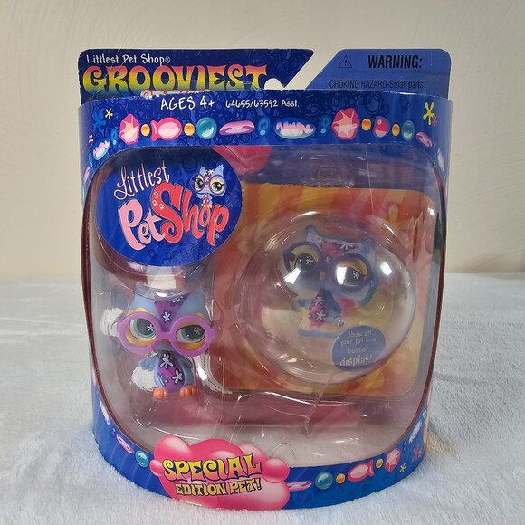 Hasbro Littlest Pet Shop Grooviest No # Owl Purple Glasses Display Bubble NEW - Picture 2 of 9